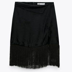 FRINGED SATIN EFFECT SKIRT BLACK - ZARA - BRAND NEW with tags
